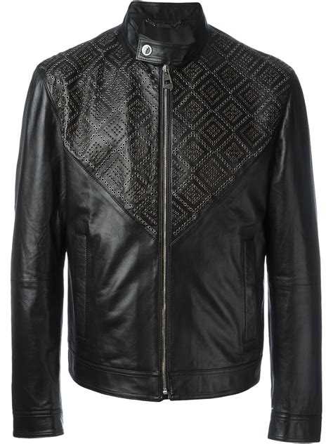 versace collection men's leather jacket size 50|Versace leather jacket men's.